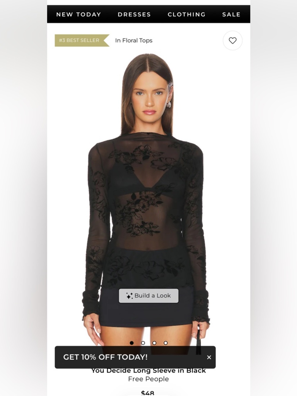 Free People You Decide Sheer Black Floral Mesh Long Sleeve Top
